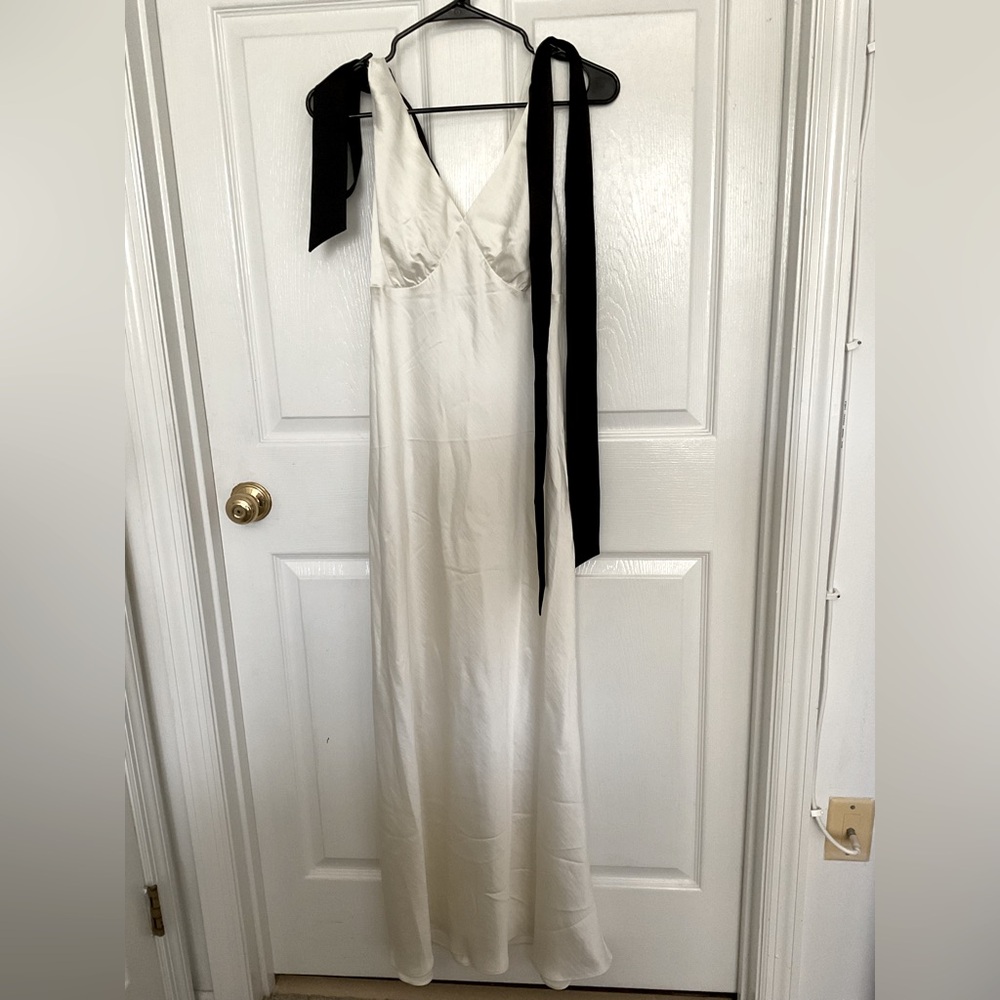 Express White Maxi Slip Dress with Black Tie Straps